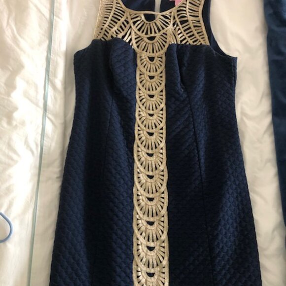 Lilly Pulitzer 25138 True Navy/Soutache Gold Tana Shift Dress size 12 - Picture 3 of 4